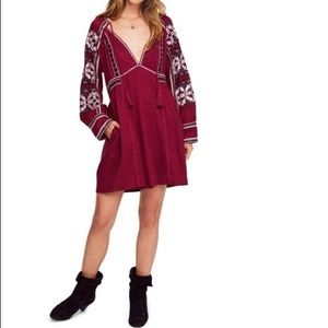 FREE PEOPLE Magenta All My Life Embroidered Mini Dress Size Large